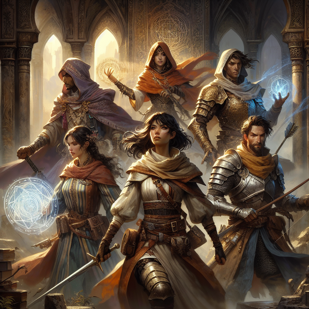 Aicyng Adventure party in a purple-blue fantasy landscape