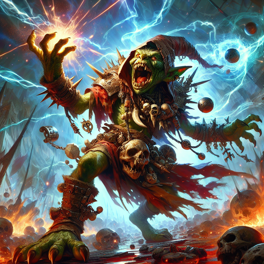 Goblin spellbinder arcane monster casting chaotic magic in dungeons