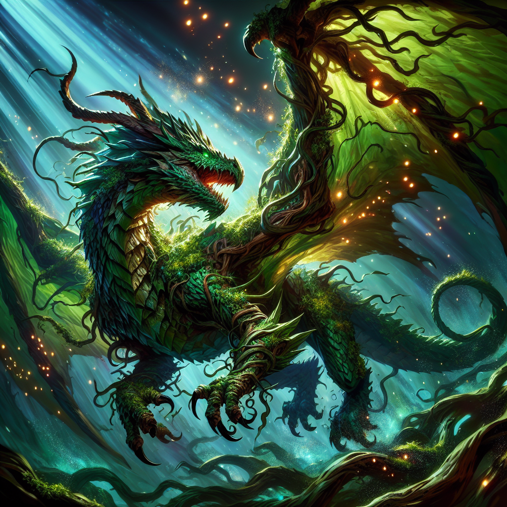 Green dragon manipulator monster hiding in deep forests