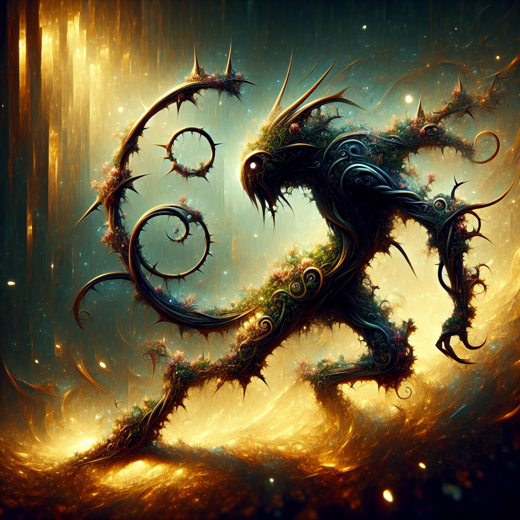 Thornkin plant monster formed of vines and hooked thorns in wilderness